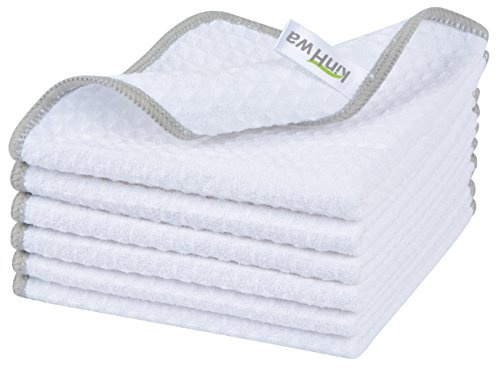 KinHwa 6 Pack Microfibre Drying Towels Waffle Dish Cloth | Super Absorbent Washable Kitchen Tea Towels 30 x 30 cm White
