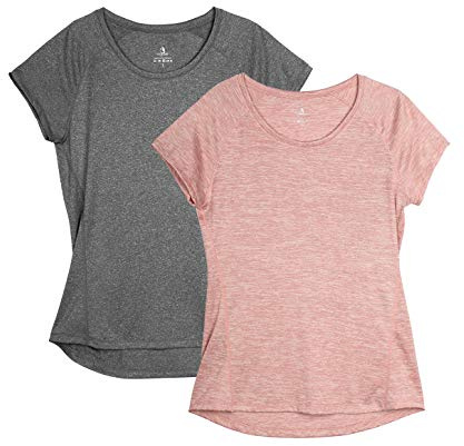 icyzone Damen Fitness Sport T-Shirt Kurzarm Laufshirt Gym Training Funktion Shirt, 2er-Pack