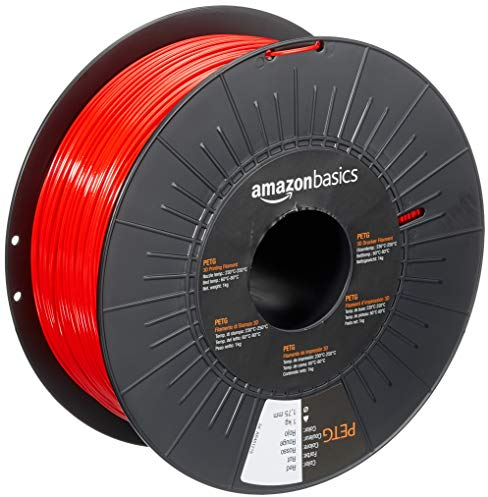 Amazon Basics 3D-Drucker-Filament aus PETG-Kunststoff, 1.75 mm, Rot, 1-kg-Spule
