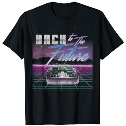 Back To The Future DeLorean Neon Grid Portrait T-Shirt
