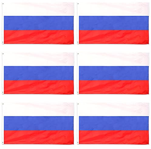 Bandera de Rusia para disfraz, 6 unidades, bandera rusa grande con ojales de aproximadamente 5 pies x 3 pies, fútbol, rugby, eventos deportivos, fiestas en la calle, festivales y celebraciones