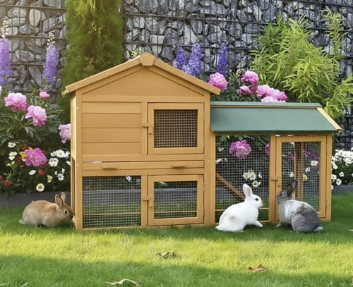 Cage Clapier Enclos Lapin Extérieur en Bois de pin Haute Qualité 145x53x85 cm Villa Lapin