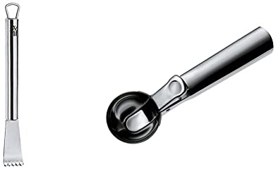 WMF Profi Plus Zitronenschaber 14,5 cm, Zestenrreisser, Cromargan Edelstahl teilmattiert & Gourmet Eisportionierer 18 cm, Eislöffel mit Auswerfer, Cromargan Edelstahl poliert