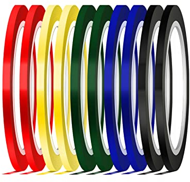 AIEX Ruban de Marquage Ruban Auto-Adhésif 3 mm de Largeur Masking Tape Graphique Ruban Adhesif de Couleur pour l'École, le Bureau et la Maison (10 Pièces, 5 Couleurs)