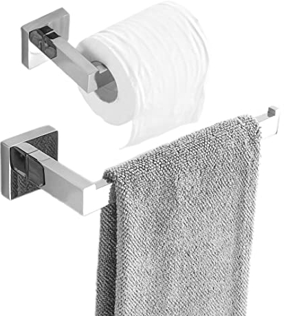 SHUNLI Bathroom Accessories Hardware Set 2 Pieces, Hand Towel Holder+Toilet Paper Holder, Chrome, Wall Mounted Towel Ring Towel Bar, SUS304 Stainless Steel