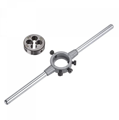 sourcing map Troquelado Mango Llaves Juego, M5 x 0.8 Roscado Redondo Troquel y 20mm (Ajuste M3.5-M6 Troqueles) Soporte Ajustable Llave Manual Herramienta