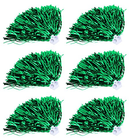Tyenaza 6 Piezas 7 Colores Pompones de Animadora, Pompones de Pompón de Niña, Pompones de Porristas, con Hebilla de Anillo, para Eventos Deportivos Juegos Escolares Fiestas de Baile y Raves(Verde)