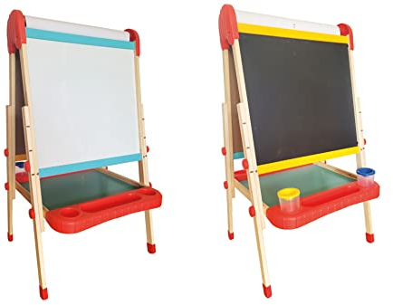 TollesfürKinder Kindertafel, Tafel Kinder mit Papierrolle, Spieltafel mit Kreidetafel und Magnettafel, 2 Magnetlinealen und Malschüsseln