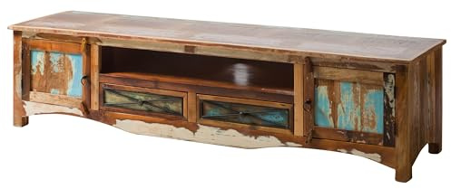 MASSIVMOEBEL24.DE|Nature of Spirit TV-Board aus Massivholz #137 | aus Altholz - Mehrfarbig, lackiert | 200 x 50 x 50 cm | 3 Fächer & 2 Schubladen | Kommode, Anrichte