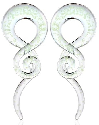 Pierced Republic Dilatadores en espiral de cristal que brillan en la oscuridad, par de medidores de oreja cónicos de cristal, 5 opciones de tamaño
