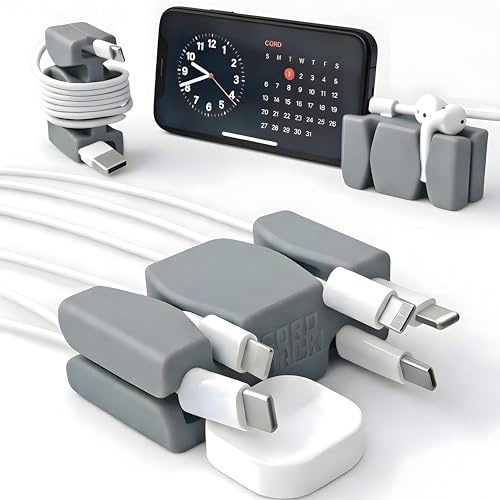 CordBrick Weighted Cord Holder for Nightstand - Phone Charger Cable Management for Travel, Phone Accessory, Stocking Stuffers for Adults - Multipurpose Gift for Home, Office, Silicone (Gray)