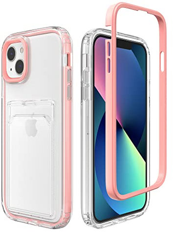 ZCDAYE Case for iPhone 15 with Card Holder, Clear Phone Case with Card Slot Protective Frame, TPU Slim Phone Cover Shockproof Man Women Cases for iPhone 15 (6.1 inches), Pink
