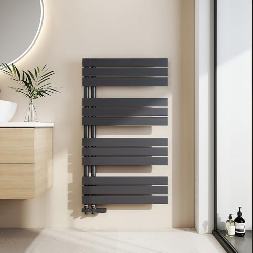 EMKE Badheizkörper Flach 1041x600 mm, Handtuchheizkörper mit Seitenanschluss, Effizienter Handtuchwärmer Handtuchtrockner Heizkörper für Bad, Anthrazit, 670W