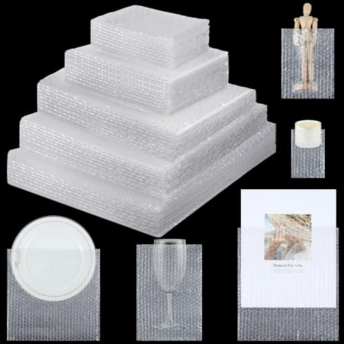 100 Pcs 5 Sizes Bubble Pouches Bags Bubble Bags for Shipping Packing Cushion Wrap Pockets Moving Supplies for Dishes and Glasses, China Cups, Glassware Mugs Packaging(Mixed Size,Clear)