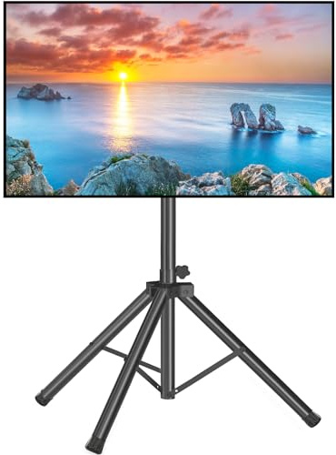 Rfiver Tripod TV Stand, Portable TV Stand Mount for 37-80 Inch LED LCD OLED Flat/Curved Screen TVs, Height Adjustable Display Floor TV Stand, Foldable MonitorTV Stand, Holds Up to 110lbs