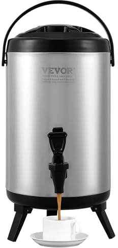 VEVOR Heiß- und Kaltgetränkespender Getränkespender 7,6 L, Edelstahl Heiß- und Kaltwasserbrunnen Getränkespender mit Zapfen & Tragegriff für Kaffee, Wasser, Saft Isolierkanne für Cafés, Bars