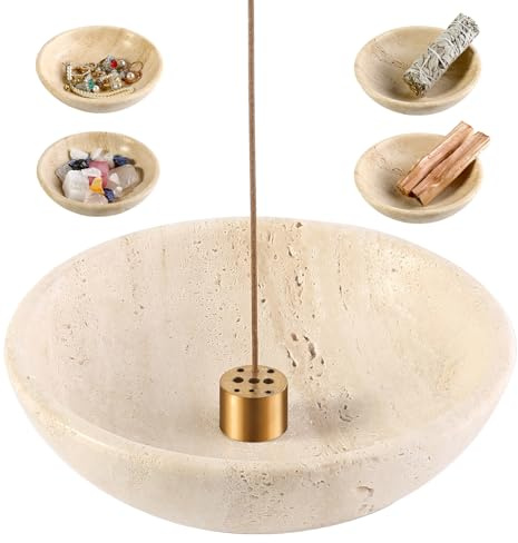 Koville Italian Travertine Incense Holder, 6 Incense Holders for Sticks, Sturdy Incense Burner Ash Catcher, Ideal for Meditation, Relaxing, Easy to Clean
