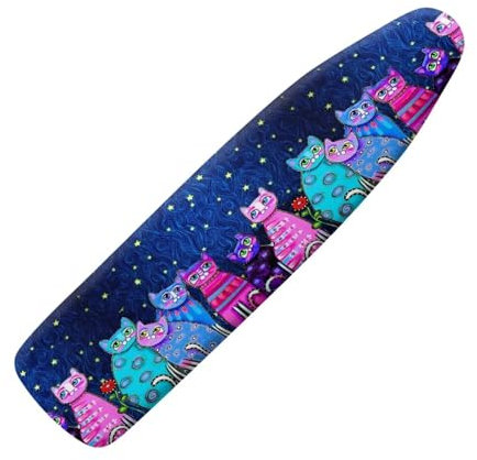 NETILGEN Funda para tabla de planchar con cierres de velcro, fácil de instalar, lavable, fácil ajuste para el hogar y hotel, se adapta hasta 122 x 40 cm, diseño de gato estrellado
