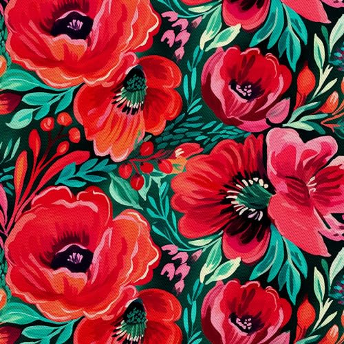 HEKO PANELS Stoff Oxford wasserdicht, Blumen, 1 Meter 155 x 100 cm | Dekostoffe zum Nähen und Handwerken, blickdichte Möbelstoffe, Nähstoffe DIY, als Meterware erhältlich