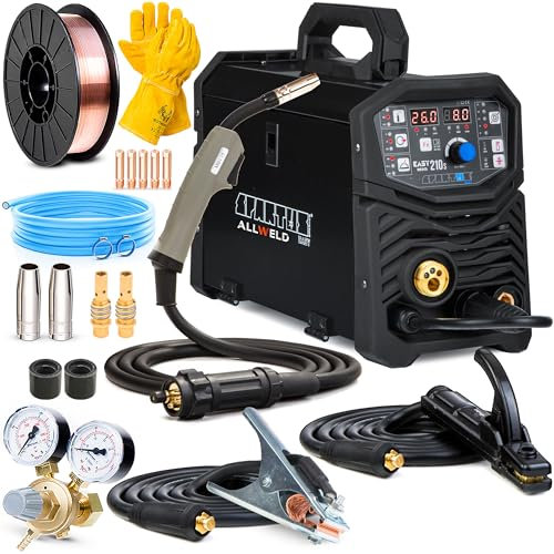 Spartus EasyMIG 210S – Soldador Inverter MIG/MAG de 200A – Máquina de Soldar con Gas y Alambre Relleno, TIG y MMA – Sinergia e Inductancia - Tecnología IGBT - Set Basic