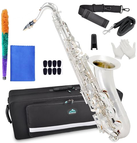 EASTROCK Nickel Tenor Saxophone B Flat Tenor Sax Professional Tenor Saxophone for Beginners Students and Musicians with Carrying Case,Mouthpiece,Reeds,Cushion Pads,Cleaning Kit,Neck Strap