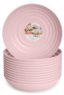 PracticDomus Juego de 12 Platos de Plástico Duro Classic Reutilizables e Irrompibles para Fiestas y Eventos (Rosa, Semi-hondos 19 cm)