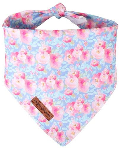 Unique style paws Sommer Hundeschal Triangle Halsdreiecke Für Jungen Mädchen Blau Hunde Hochwertiger Rosa Blume Strapazierfähiger Stoff Hundehalstücher für Kleine Mittel Große Hunde und Katzen L