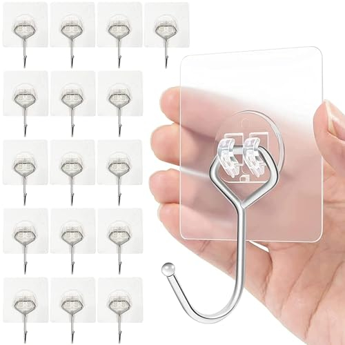 Charfia 16 Stück 15kg (Max) Selbstklebend Haken Extra Stark, Große Klebehaken Transparent Haken Selbstklebend Wandhaken Selbstklebend für Küche Bad Wand & Decke Aufhänger