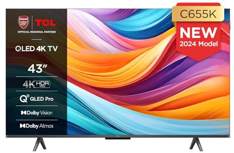 TCL 43C655K 43-inch QLED Pro Television, 4K Ultra HD, HDR Pro, Smart TV Powered by Android TV (Dolby Vision & Atmos, Motion Clarity, Hands-Free Voice Control, Compatible with Google assistant & Alexa)