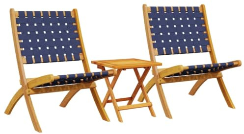 vidaXL Gartenstühle 2 Stk., Gartenstuhl mit Tisch Gurtdesign, Klappstuhl für Garten Balkon Terrasse, Stuhlset Gartenmöbel, Dunkelblau Poly Rattan