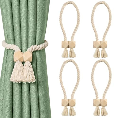 JASFLY 4 Stück Vorhang Raffhalter,Magnetischer Raffhalter für Vorhänge,Raffhalter für Gardinen Geeignet für Wohnzimmer,Schlafzimmer und Klassenzimmer Dekorative Vorhänge (Cremefarben, 62 cm)