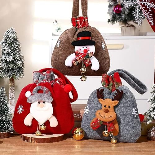 Weihnachten Gestrickte Puppen Geschenktüten, Weihnachts-Geschenktüten mit Kordelzug,wiederverwendbare Stoff-Weihnachtsbevorzugungstüten,Weihnachtsdekorations-Apfeltüte für Party (3 Stück)