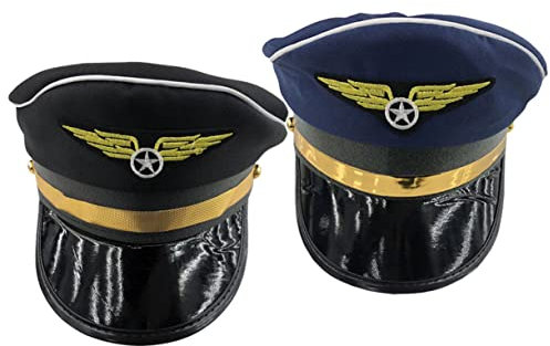 WHAMVOX 2stücke Piloten Hut Mütze Hut Party Cosplay Kostüm Performance Cosplay Dekoratives Accessoire Schwarz Marineblau Einheitsgröße
