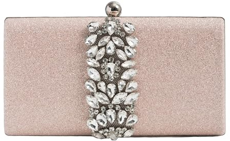 MICHELLE MOON Handtasche Damen Klein Elegant mit Glitzer | Abendtasche Beige | Clutch Beige für Hochzeit, Party und besondere Anlässe | Handtasche Beige Elegant mit abnehmbarer Schulterkette