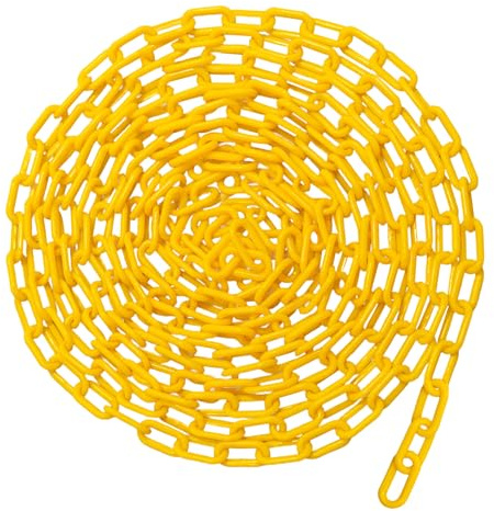 50ft Yellow Plastic Chain, 1.4 Link, High Visibility Safety Barrier for Crowd Control, Driveway, Parking, Fence, Construction, Indoor Use and