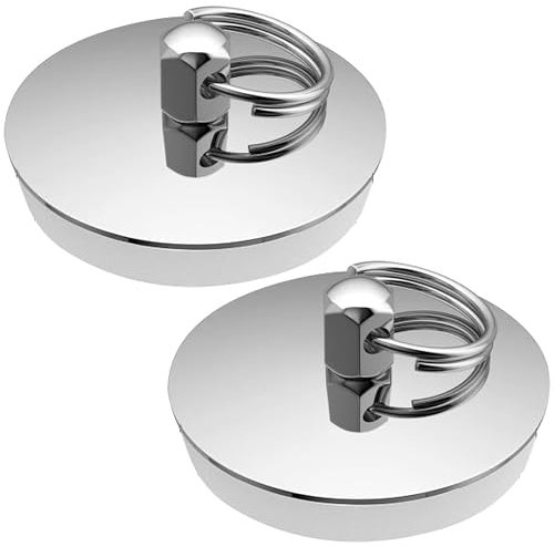 2 tapones de bañera de 42 a 46 mm, tapones universales para bañera, fregadero (acero inoxidable)