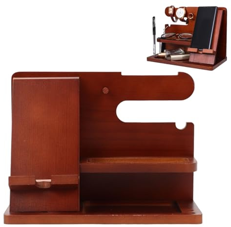 TOWEBOORY Regalo Uomo Compleanno, Docking Station in Legno per Smartphone Supporto Portafoglio Supporto Orologio Accessori da Scrivania per Portafoglio, Orologio, Chiavi e Gadget