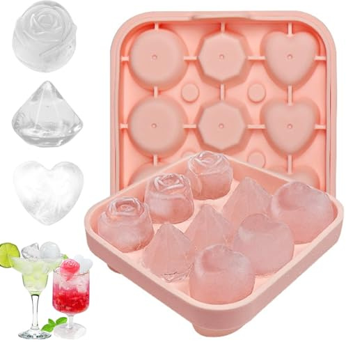 Eiswürfelform Rose, Eiswürfelbehälter mit Deckel, 9-Fach Ice Cube Tray 3D Rosen, Rose Eiskugeln, Eiswürfel Form, BPA-Frei für Eis, Whiskey, Cocktail, Saft, Kaffee Eiskugelform (B)