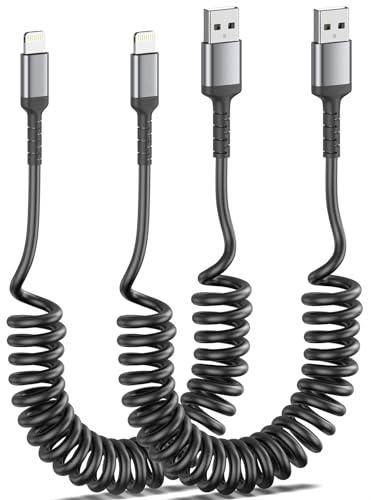 Spiralkabel iPhone Ladekabel 2Pack, Apple Carplay Lightning Kabel | MFi Zertifiziert, Power Delivery, Kurz iPhone Ladekabel Auto für iPhone14/ 13/ 12 / 11 Pro Max/ Xs/ XR/ iPad/ AirPods