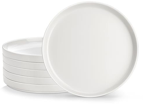 MALACASA 6 Piezas Platos Postre Porcelana, 21CM Blanca Platos llanos para Ensalada, Tarta, Pasta, Pastel Apto para Microondas y Lavavajillas - Serie LEAH