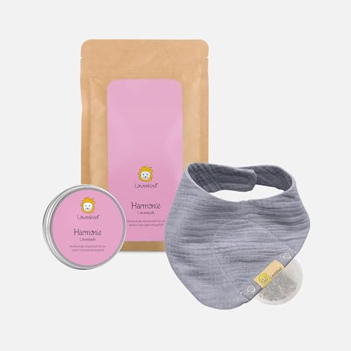 LÖWENKIND Harmonie-Set fürs Zahnen und Unruhe bei Babys und Kindern | Natürliche Kräuterpads ohne Zusatz ätherischer Öle Ab Geburt anwendbar Von Hebammen empfohlen 75 Tage Anwendung (Grau)