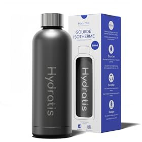 HYDRATIS - Gourde Isotherme 500 ml - Inox, Étanche & Design - Gourde Sport, Randonnée, Ski, Voyage, Bureau - 24H de Fraîcheur, 12H de Chaleur - Bouchon Vis - Réutilisable & Éco-Responsable - Chromé