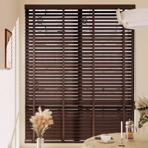 KDDFN Echtholz Jalousetten,50mm Horizontale Lamellen,Isolierte Holzjalousie,Sichtschutzrollos,Fensterrollo für das Home-Office,Lichtfilter Belüftung Gardinen für Innen (Walnut,45x135cm/18x53in)