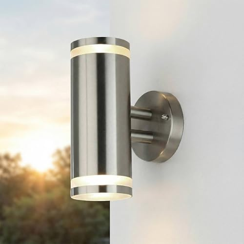 Licht-Erlebnisse Wand Außenleuchte Edelstahl LED GU10 2-flammig H: 23 cm IP44 3000 K 700 lm Modern Up Down Wandlampe außen Terrassenlampe Balkon Lampe aussen