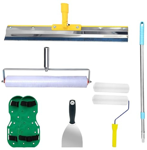Bekasa 500mm Spiked Roller Self-Levelling Tools, Self-Leveling Epoxy Floor Paint Tool,Self Levelling Floor Compound with 160cm Extension Pole, Stainless Steel Scraper, Spike Shoes