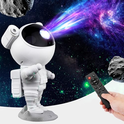 Proyector Astronauta de Estrellas y Galaxia, Luz Nocturna Infantil con Nebulosa y Aurora Borealis, Control Remoto, 8 Efectos de Luz, Decoración Habitación,Ideal Dormitorio y Fiestas para Niños Adultos