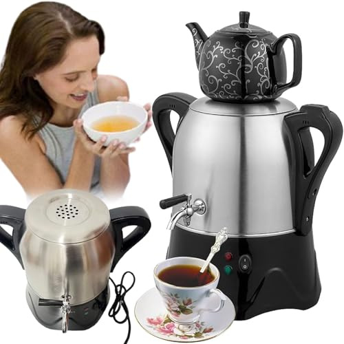 XIVUIFOI Turkish Teapot,Electric Turkish Tea Maker,3L Stainless Steel Teapot,1L Ceramic Teapot, Keep Warm Function, Auto Shut-Off & Boil-Dry Protection