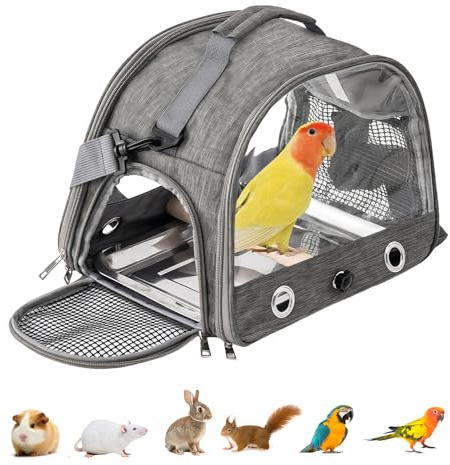 GOEDCH Piccola Borsa per Animali Domestici: Zaino per Uccelli con Posatoio e Vassoio in Acciaio Inox, Borsa per Pappagalli, Zaino per Uccelli Piccoli, Trasportino per Uccelli, Conigli, Porcellini