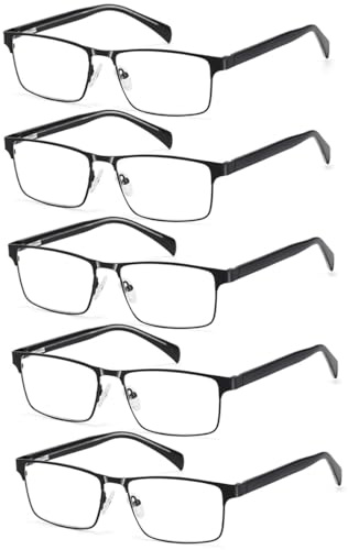 EYECEDAR 5-Pack Reading Glasses for Men Black Rectangle Frame Adjustable Metal Spring Hinges Readers 2.5