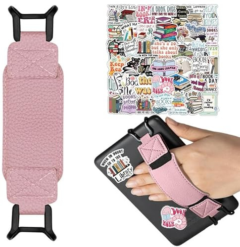 KIRZAX 6-8 Zoll Kindle Halterung Rosa, elastisches Fixierband für Kindle Paperwhite 2025/E-Reader/Fire Tablet, 50 Kindle-Lesesticker gratis, Kindle Zubehör